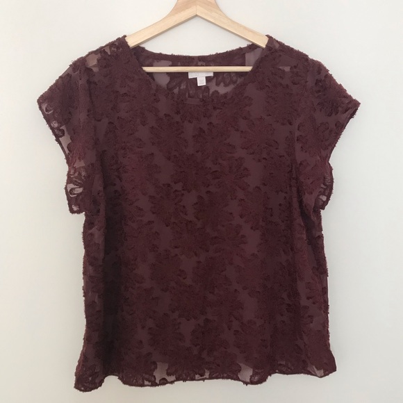 Burgundy Maroon Dark Berry Floral Blouse (Large) - Picture 6 of 9